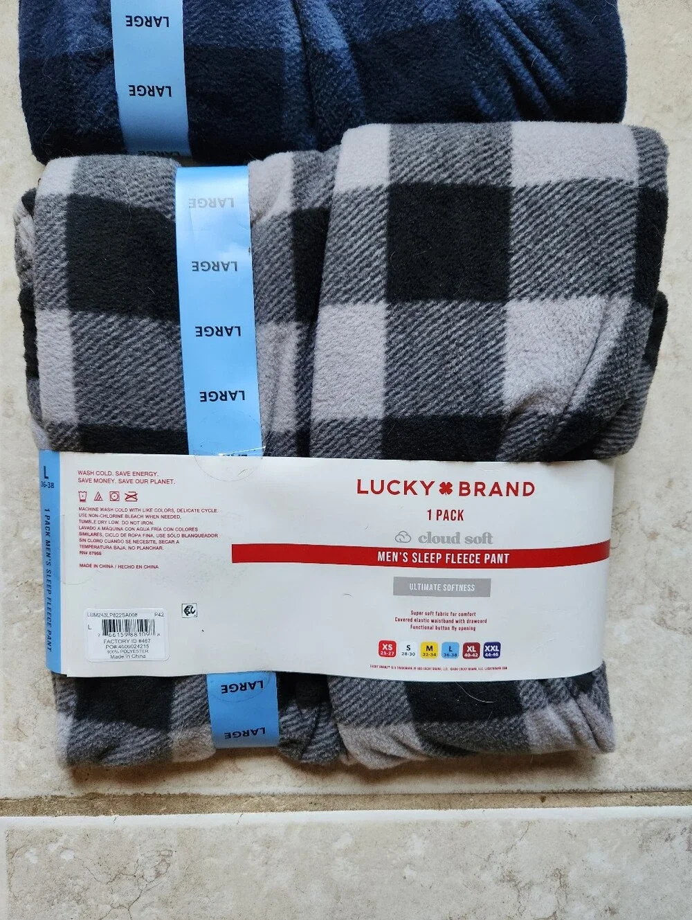 NWT Lucky Brand Mens Cloud Soft Fleece Sleep Pants Large Lot 2 Buffalo Plaid